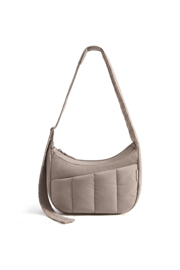 Puffy Crossbody Bag for Daily Use, Lightweight Shoulder Handbag Underarm Pouch with Adjustable Straps, Camel
