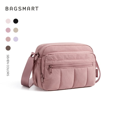 BAGSMART Crossbody Bags for Women Travel Purse, Medium Quilted Puffy cross body bag, Handbags Shoulder Purses, Dark Pink