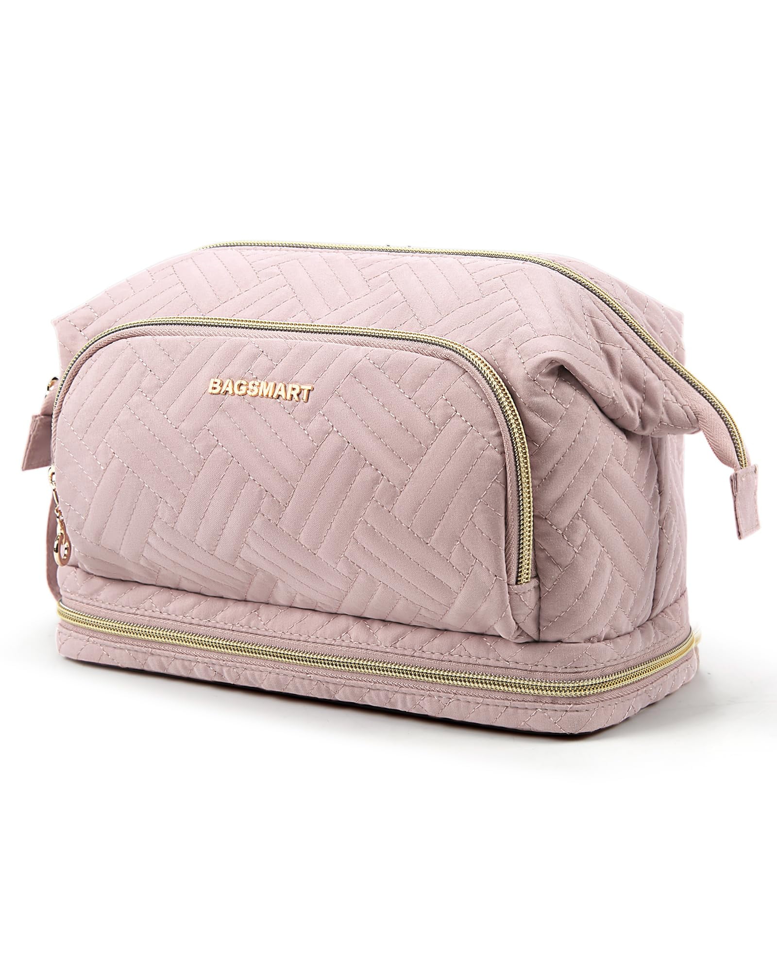 BAGSMART Double Layers Makeup Bag Cosmetic Pouch, Travel Toiletry Bag