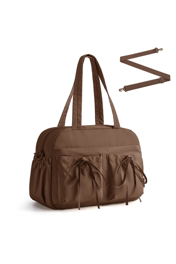 Travel Duffel Bag for Women, Carry on Weekender Bags with Bowtie, Water Resistant Workout Bag Sports, Upgraded Coffee