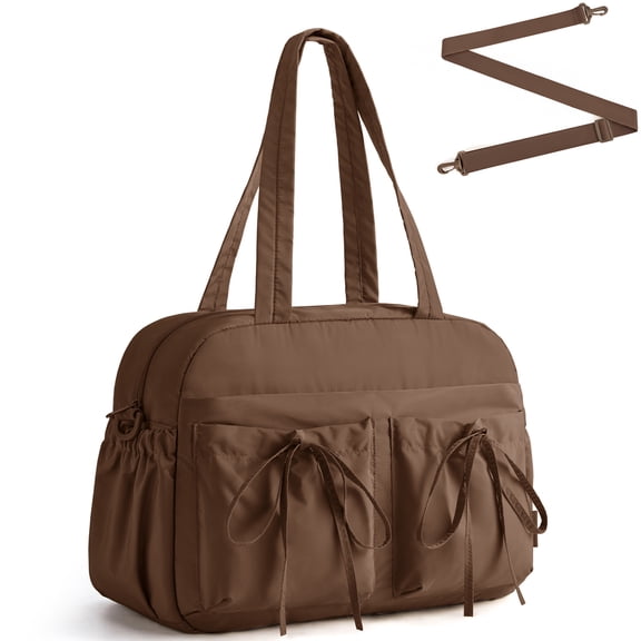 BAGSMART Travel Duffel Bag for Women, Carry on Weekender Bags with Bowtie, Water Resistant Workout Bag Sports, Upgraded Coffee