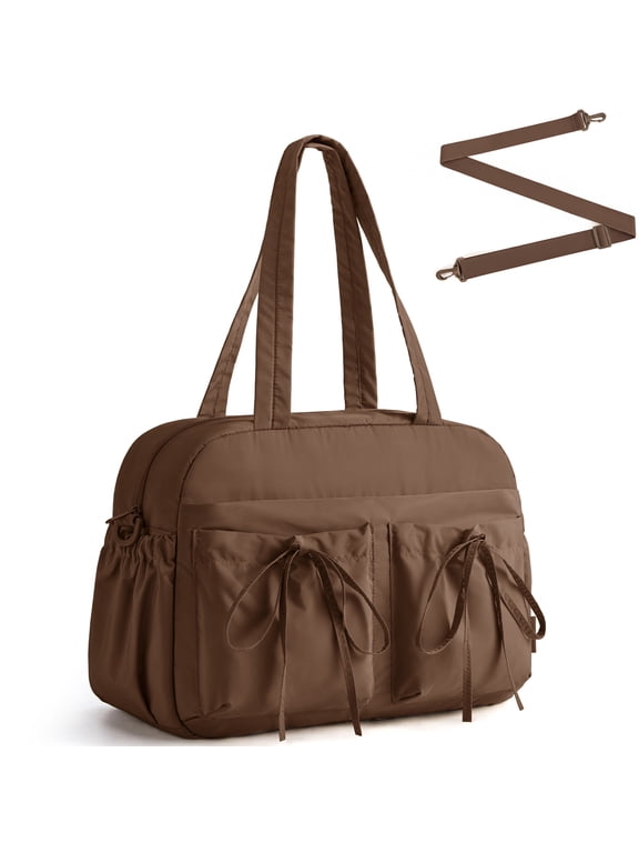 Travel Duffel Bag for Women, Carry on Weekender Bags with Bowtie, Water Resistant Workout Bag Sports, Upgraded Coffee