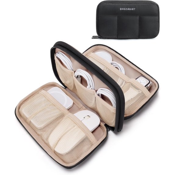 BAGSMART Electronics Organizer Travel Case, Cord Storage for Chargers Cables Phones, Compact Tech Accessories Pouch, Black