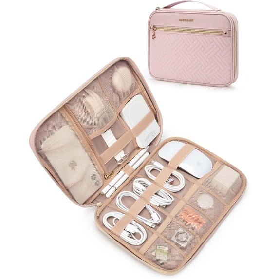 BAGSMART Electronics Travel Organizer, Portable Tech Accessories Cord Storage Case for Charging Cables, Pink