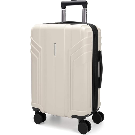 BAGSMART Expandable Carry On Luggage 22x14x9 Airline Approved, 1OO% PC Lightweight Hard Shell Suitcase, 20 Inch Travel Luggage with Spinner Wheels, Waterproof Rolling Suitcase, Biege