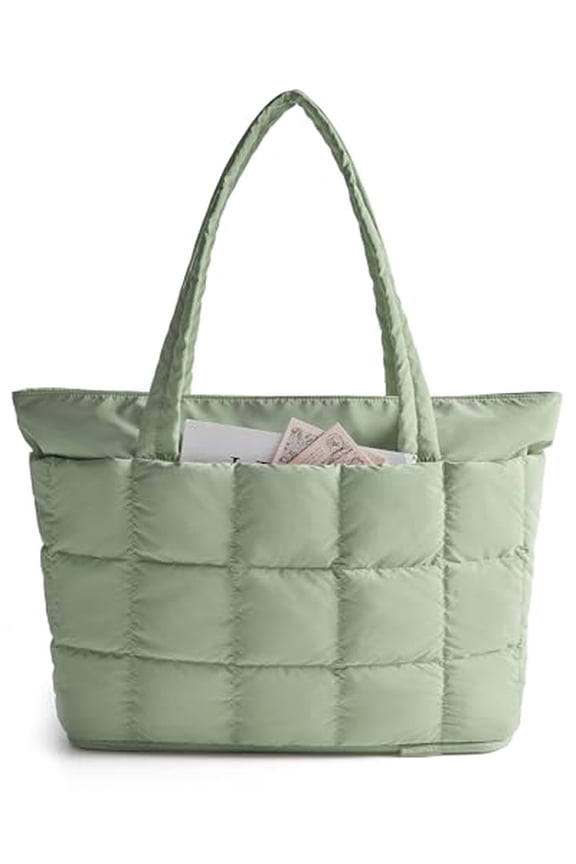 Expandable Tote Bag for Women, Puffer Small tote bag with Zipper, Travel Tote Bags Casual Handbags Nurse Bag, Green