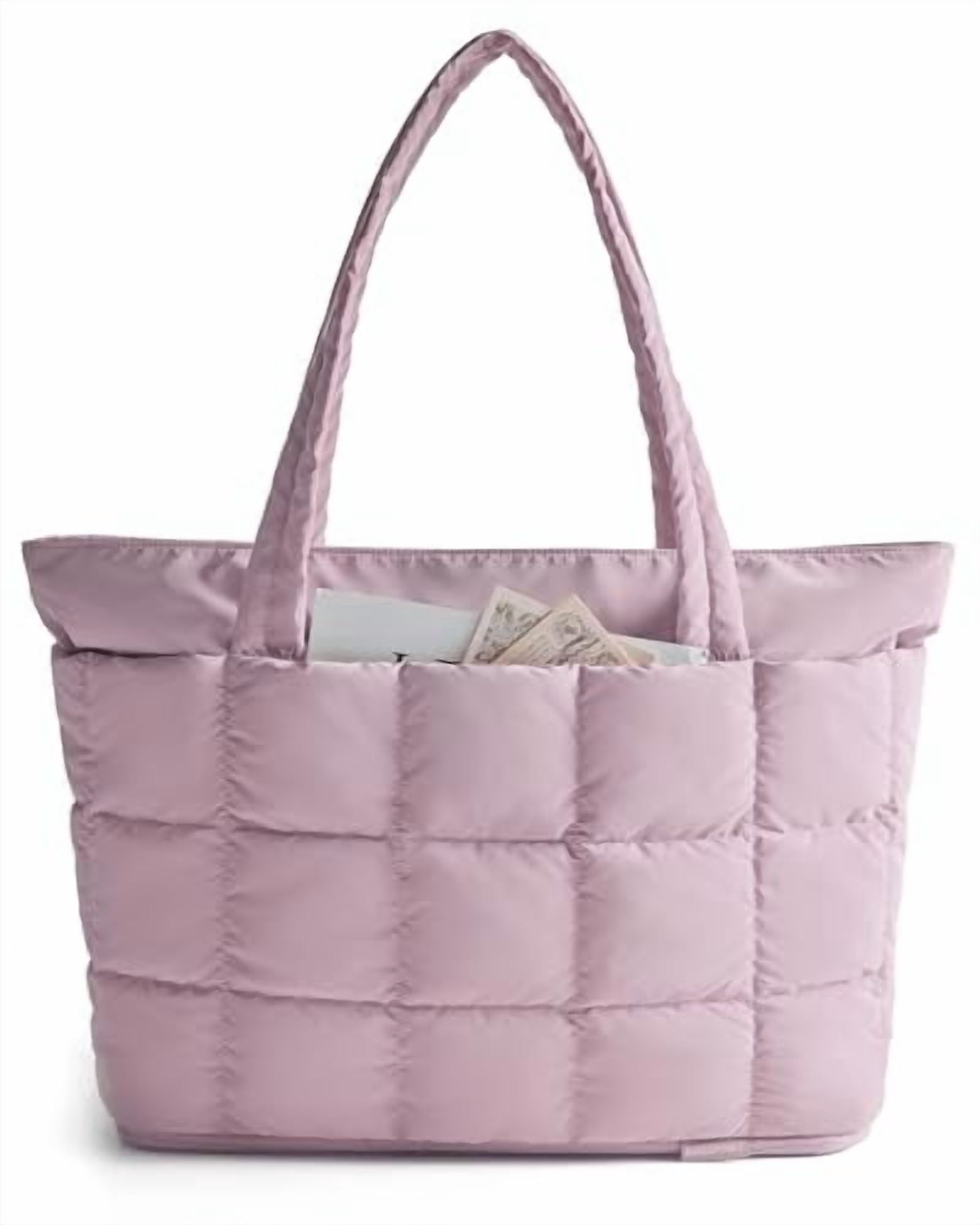 BAGSMART Expandable Tote Bag for Women, Puffer Small tote bag with Zipper, Travel Tote Bags Casual Handbags Nurse Bag, Purple