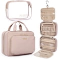 thumbnail image 1 of BAGSMART Extra Large Travel Toiletry Bag Set with TSA Approved Transparent Cosmetic Makeup Bag, Hanging Travel Toiletries Organizer for Full Sized Accessories Essentials, Large Size, Pink, 1 of 7