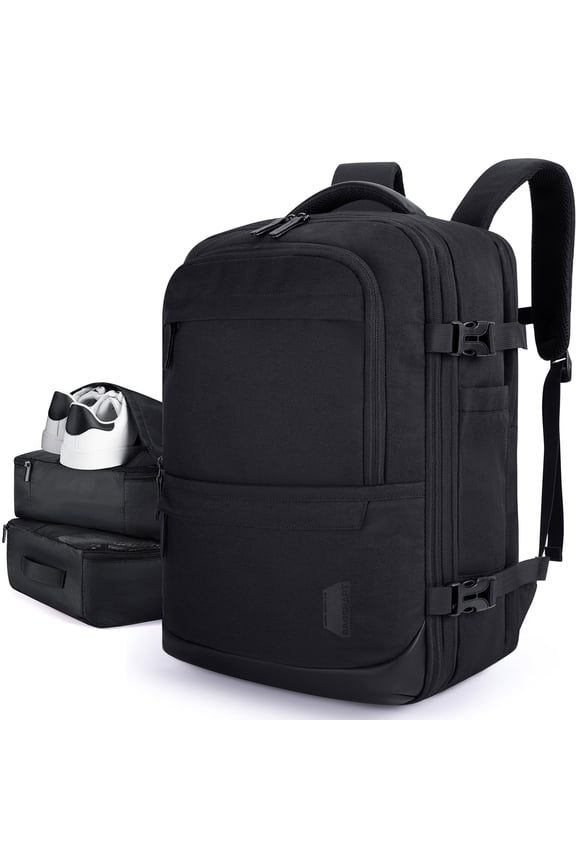 Extra Larger 40L Travel Backpack Expandable Business Backpack with Packing Cubes, Airline Approved Carry On Luggage Backpack Fit 17" Laptop, Waterproof College Daypack with Shoe Bag, Black