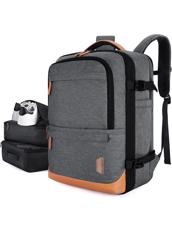 Extra Larger 40L Travel Backpack Expandable Business Backpack with Packing Cubes, Airline Approved Carry On Luggage Backpack Fit 17" Laptop, Waterproof College Daypack with Shoe Bag, Gray