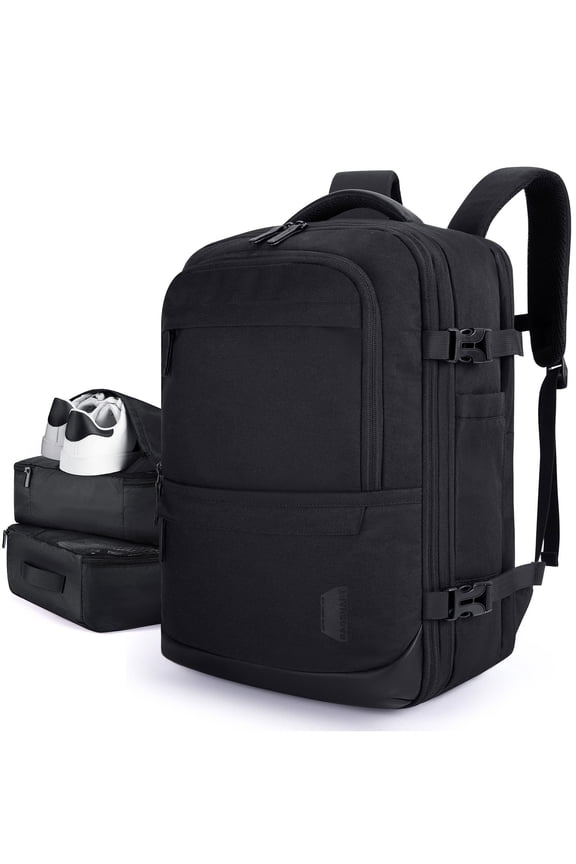 Extra Larger 40L Travel Backpack Expandable Business Backpack with Packing Cubes, Airline Approved Carry On Luggage Backpack Fit 17" Laptop, Waterproof College Daypack with Shoe Bag, Black