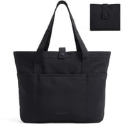 BAGSMART Foldable Tote Bag for Women, Laptop Tote Bag Top Handle Handbag for Travel, Work, Beach, Gym, Shop, Black