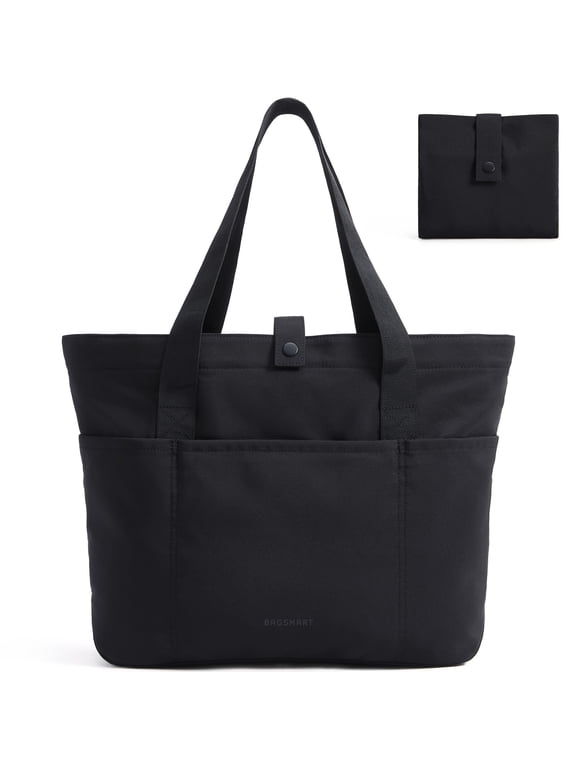 Foldable Tote Bag for Women, Laptop Tote Bag Top Handle Handbag for Travel, Work, Beach, Gym, Shop, Black