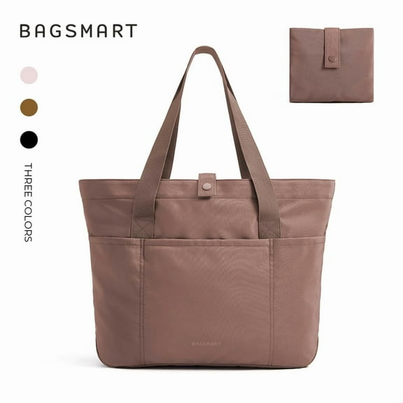 BAGSMART Foldable Tote Bag for Women, Laptop Tote Bag Top Handle Handbag for Travel, Work, Beach, Gym, Shop, Coffee