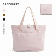 BAGSMART Foldable Tote Bag for Women, Laptop Tote Bag Top Handle Handbag for Travel, Work, Beach, Gym, Shop, Pink