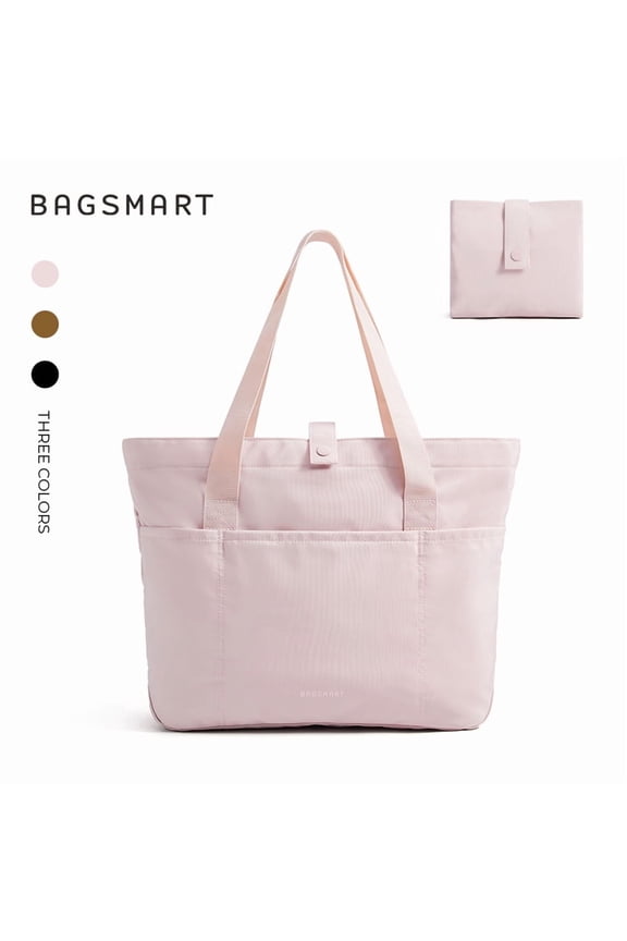 Foldable Tote Bag for Women, Laptop Tote Bag Top Handle Handbag for Travel, Work, Beach, Gym, Shop, Pink