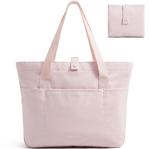 Foldable Tote Bag for Women, Laptop Tote Bag Top Handle Handbag for Travel, Work, Beach, Gym, Shop, Pink