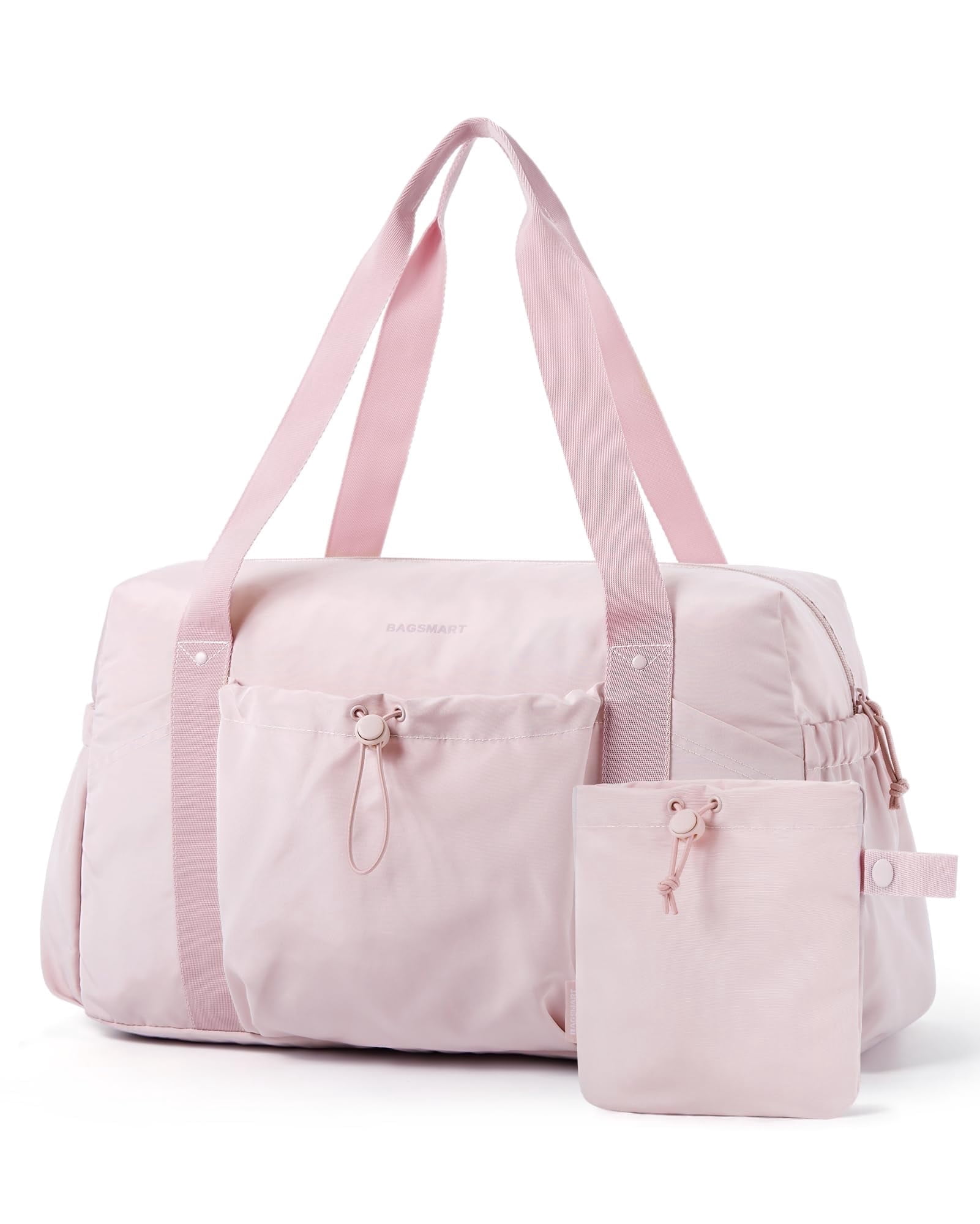 BAGSMART Foldable Travel Duffle Bag For Women, Gym Tote Bag for Sports, 26L Airport Carry On Weekender Overnight Bag for Travel, Travel Accessories, Pink