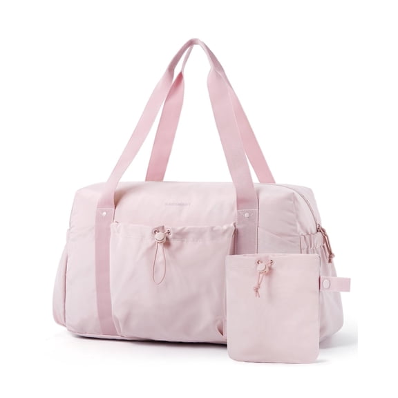 BAGSMART Foldable Travel Duffle Bag For Women, Gym Tote Bag for Sports, 26L Airport Carry On Weekender Overnight Bag for Travel, Travel Accessories, Pink