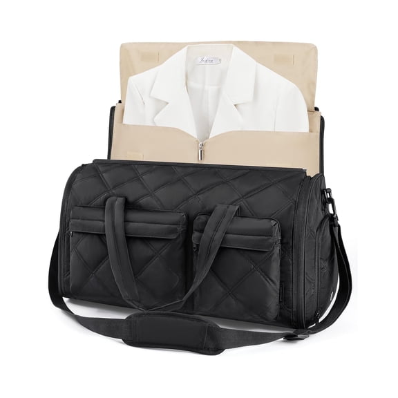 BAGSMART Garment Bags for Travel for Women, Convertible Garment Duffel Bag Suit Bag, 2 in 1 Puffy Garment Bags for Hanging Clothes, Carry on Travel Duffle Bag Combo with Shoe Compartment, Black