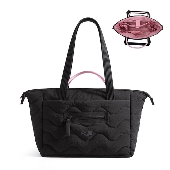 BAGSMART SOUND Tote Bag, Large Shoulder Bag with Laptop Compartment, Water-Resistant Lightweight Padded Handbag for Commute Work Travel, Black