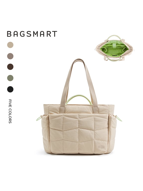 TRINI Tote Bag for 15.6" Laptop, Water-Resistant Shoulder Bag for Work Travel Commuter Handbag with Luggage Pass-Through, Light Khaki (Standard)