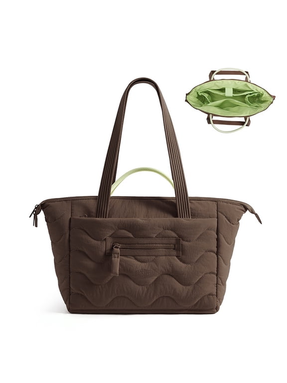 SOUND Tote Bag, Large Shoulder Bag with Laptop Compartment, Water-Resistant Lightweight Padded Handbag for Commute Work Travel, Coffee Brown