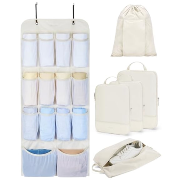 BAGSMART Hanging Compression Packing Cubes for Closet Organizers And Storage 6 Set Suitcase Organizer Bags Set Cruise Travel Essentials for Women Hanging Compression Packing Cubes for Women