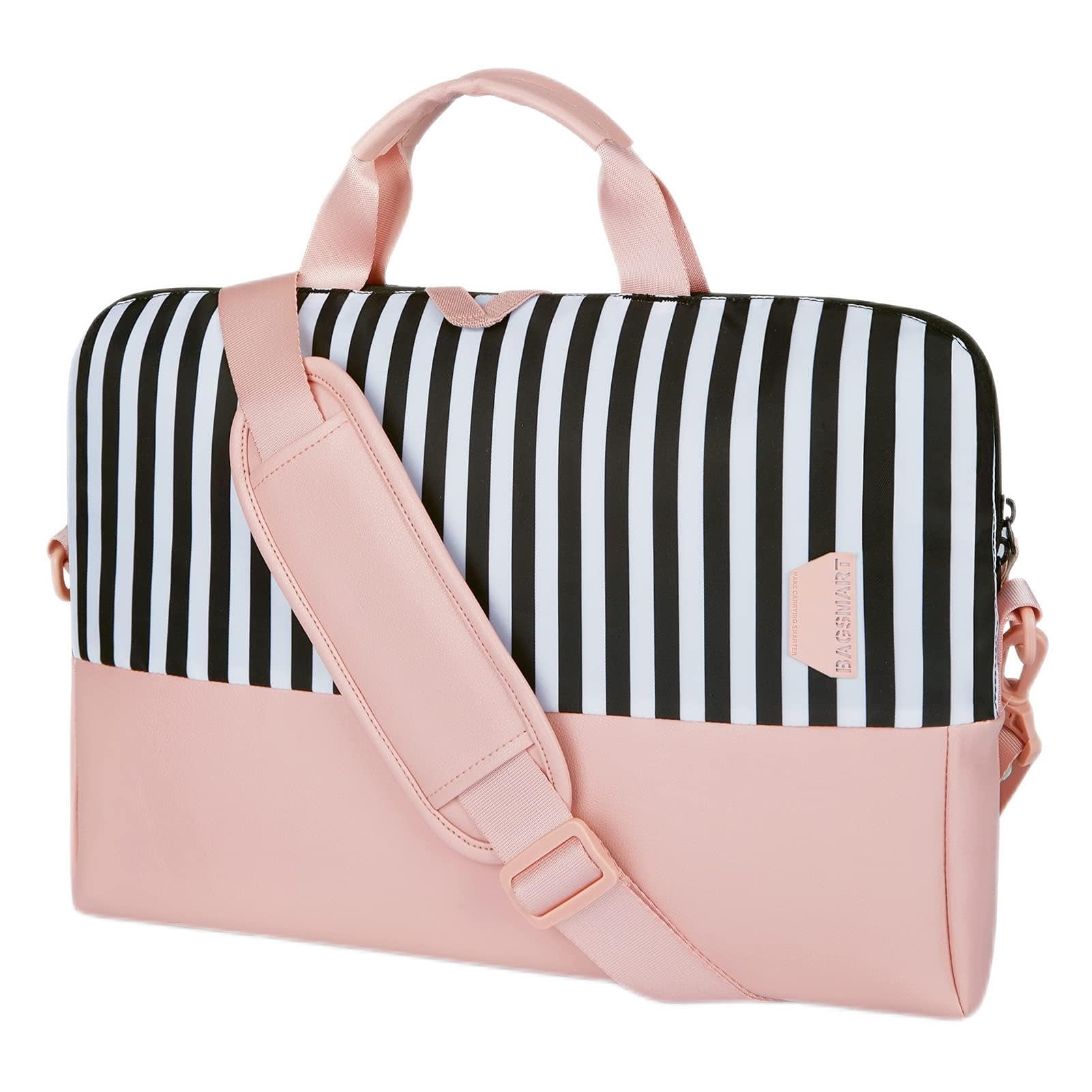 BAGSMART Laptop Bag Briefcase for Women 15.6 Inch Shoulder Computer Bag Laptop Sleeve Case with Strap for Work Travel School Pink Stripes