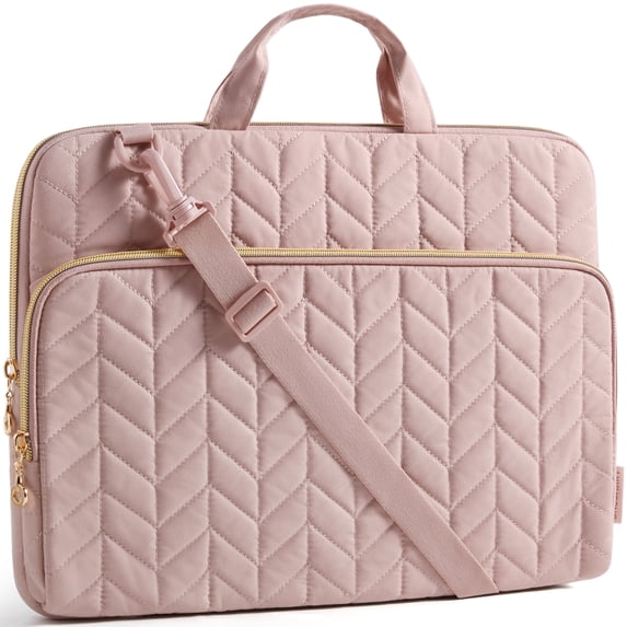 BAGSMART 15.6"-16" Laptop Shoulder Bag Laptop Sleeve Case Compatible with MacBook Pro, HP, Dell, Acer Aspire, Asus Notebook, Shockproof Soft Padded Zipper Cover Carrying Computer Bag, Quilted Pink