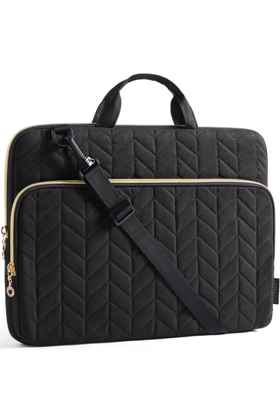 15.6"-16" Laptop Shoulder Bag Laptop Sleeve Case Compatible with MacBook Pro, HP, Dell, Acer Aspire, Asus Notebook, Shockproof Soft Padded Zipper Cover Carrying Computer Bag, Quilted Black