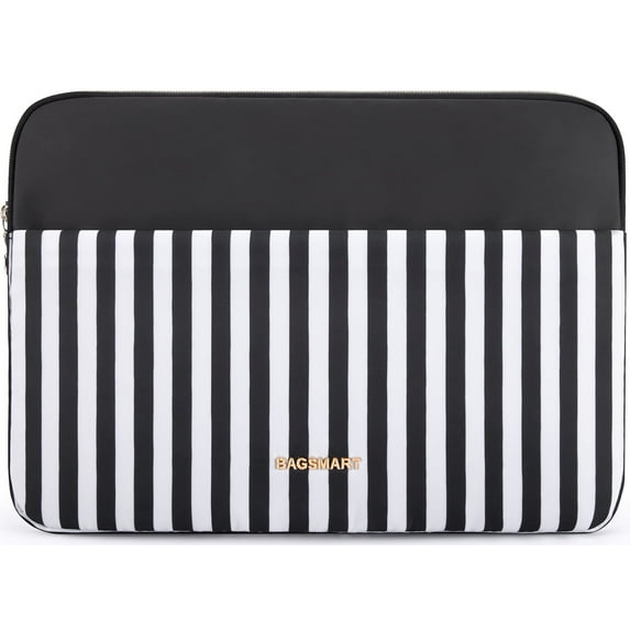 BAGSMART Laptop Sleeve Case for 13"-13.3" Notebook, Protective Soft Padded Zipper Cover Carrying Computer Bag with Pocket, Compatible with MacBook Air Pro Retina 14" Pro/Max, Black Stripes