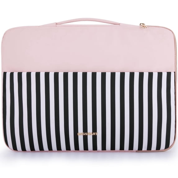 BAGSMART Laptop Sleeve Case for 15.6" HP, Dell, Acer Aspire, Asus Notebook, Protective Soft Padded Zipper Cover Carrying Computer Bag, Compatible with 16" MacBook Pro, Pink Stripes with Handle
