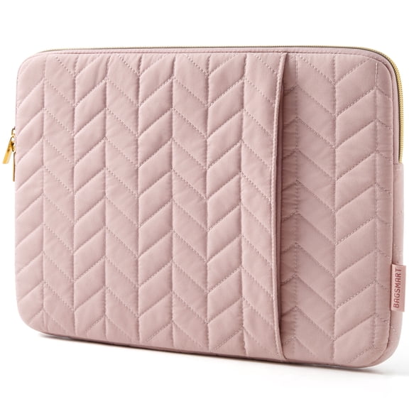 BAGSMART Laptop Sleeve for 13-13.3" Notebook, Protective Soft Padded Zipper Cover Carrying Computer Bag with Pocket, Compatible with MacBook Air/Pro Chromebook Tablet Ultrabook 14 inch, Quilted Pink