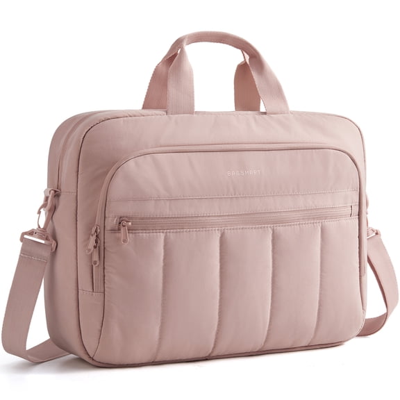 BAGSMART 17.3" Laptop Bag Briefcase, Computer Messenger Bag, Business Work Travel Laptop Shoulder Bag, Carrying Handbag Laptop Sleeve Case for Women & Men, Quilted Pink