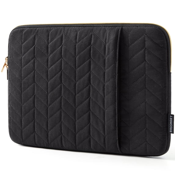 BAGSMART Laptop Sleeve for 13-13.3" Notebook, Protective Soft Padded Zipper Cover Carrying Computer Bag with Pocket, Compatible with MacBook Air/Pro Chromebook Tablet Ultrabook 14 inch, Quilted Black