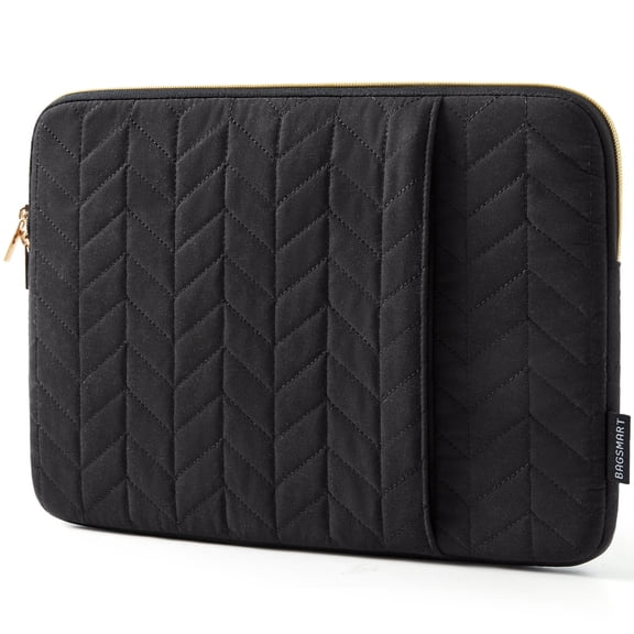 BAGSMART Laptop Sleeve for 13-13.3" Notebook, Protective Soft Padded Zipper Cover Carrying Computer Bag with Pocket, Compatible with MacBook Air/Pro Chromebook Tablet Ultrabook 14 inch, Quilted Black