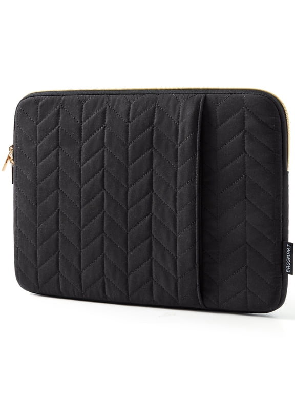 Laptop Sleeve for 13-13.3" Notebook, Protective Soft Padded Zipper Cover Carrying Computer Bag with Pocket, Compatible with MacBook Air/Pro Chromebook Tablet Ultrabook 14 inch, Quilted Black