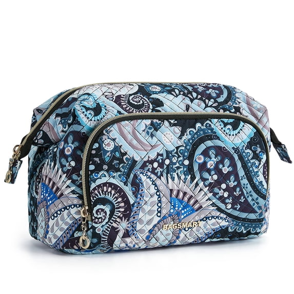 BAGSMART Large Capacity Makeup Bag Cosmetic Pouch, Wide-Open Travel Toiletry Bag Organizer Case for Lipsticks Electonic Accessories, Waterproof Portable, Multifunction, Paisley Black