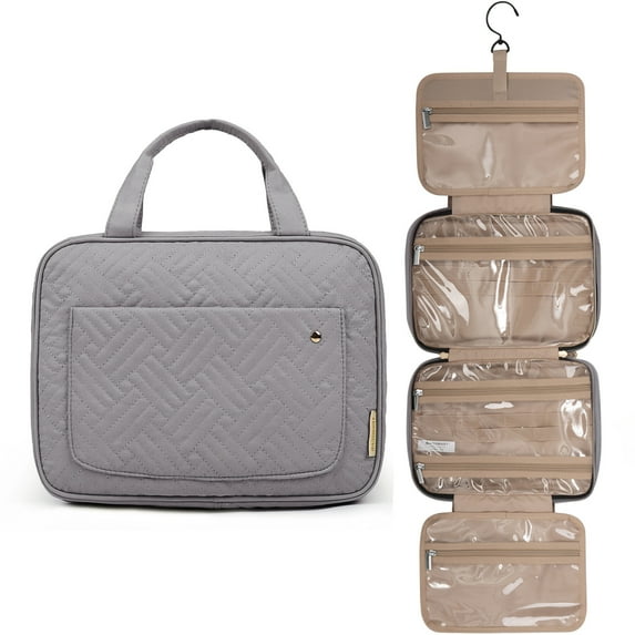 BAGSMART Large Size Toiletry Bag Travel Bag with Hanging Hook, Water-resistant Makeup Cosmetic Bag Travel Toiletries Organizer for Women Men, Full Sized Container, Gray