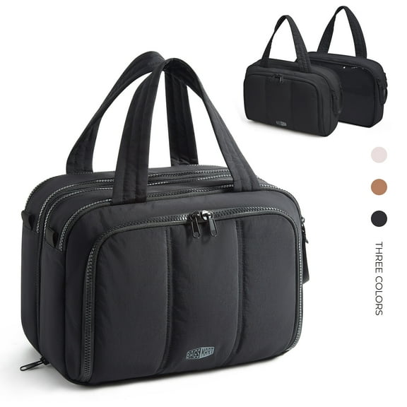 BAGSMART Large Toiletry Bag for Women,  Lightweight Travel  Cosmetic Makeup Bag Organizer with Handle for Accessories, Essentials, Toiletries, Black