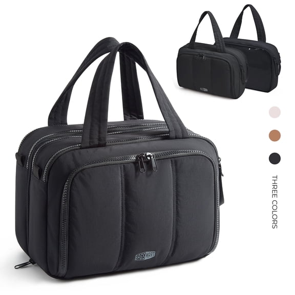 BAGSMART Large Toiletry Bag for Women, Lightweight Travel Cosmetic Makeup Bag Organizer with Handle for Accessories, Essentials, Toiletries, Black