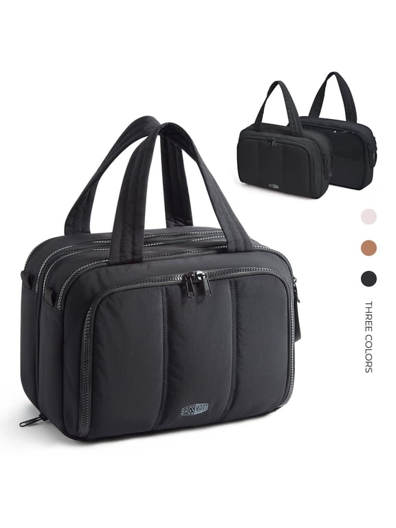 Large Toiletry Bag for Women, Lightweight Travel Cosmetic Makeup Bag Organizer with Handle for Accessories, Essentials, Toiletries, Black