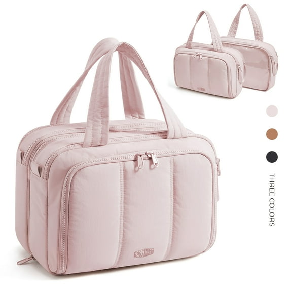 BAGSMART Large Toiletry Bag for Women,  Lightweight Travel  Cosmetic Makeup Bag Organizer with Handle for Accessories, Essentials, Toiletries, Pink