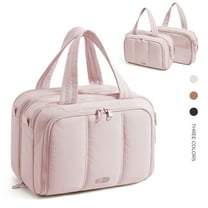 BAGSMART Large Toiletry Bag for Women, Lightweight Travel Cosmetic Makeup Bag Organizer with Handle for Accessories, Essentials, Toiletries, Pink