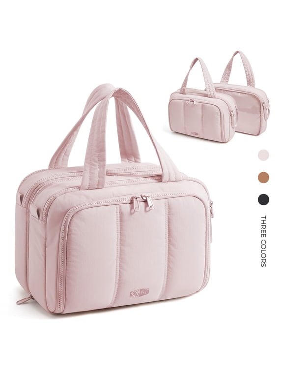 Large Toiletry Bag for Women, Lightweight Travel Cosmetic Makeup Bag Organizer with Handle for Accessories, Essentials, Toiletries, Pink
