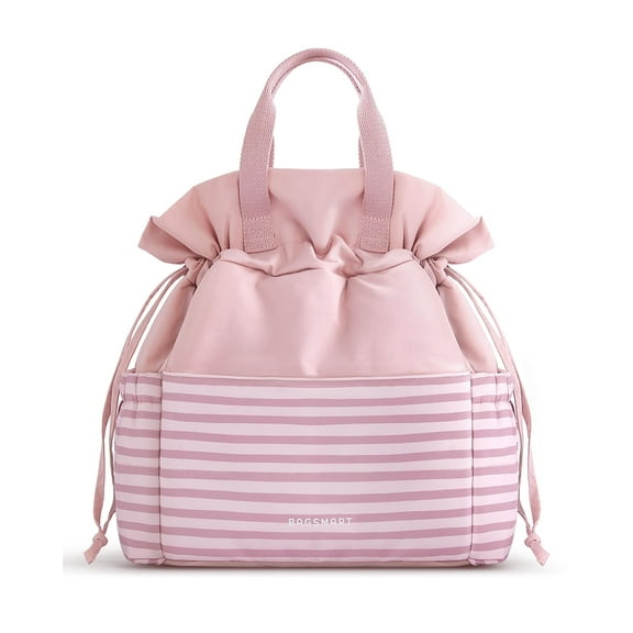 BAGSMART Lunch Bag Women Cute Lunch Box Drawstring Tote Cooler with Multi-Pockets Cinch Closure Insulated Tote for Work, Office, Outdoors, Pink
