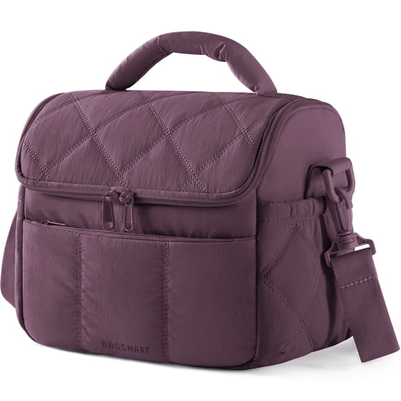 BAGSMART Insulated Lunch Bags for Women, Cute Quilted Lunch Box, Lightweight Puffy Padded Waterproof Lunch Tote, Reusable Lunch Cooler for Work Picnic Travel, Purple