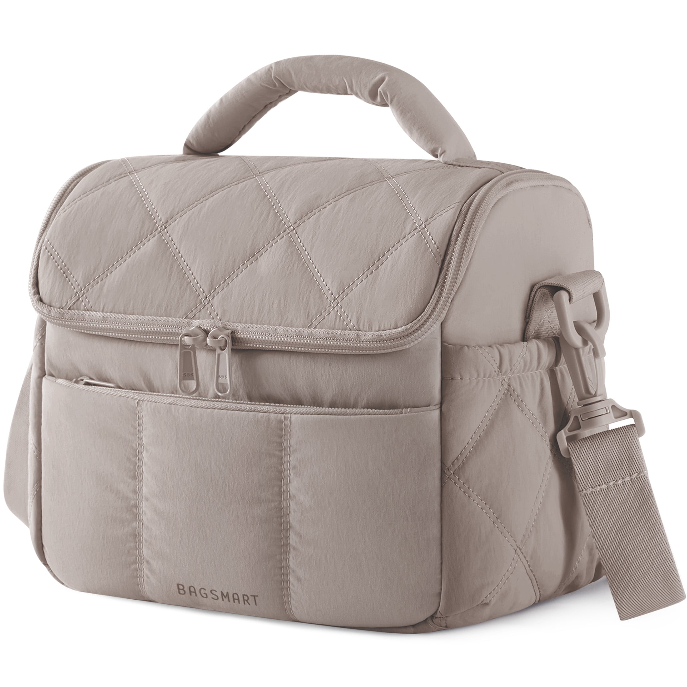 BAGSMART Insulated Lunch Bags for Women, Cute Quilted Lunch Box, Lightweight Puffy Padded Waterproof Lunch Tote, Reusable Lunch Cooler for Work Picnic Travel, Camel