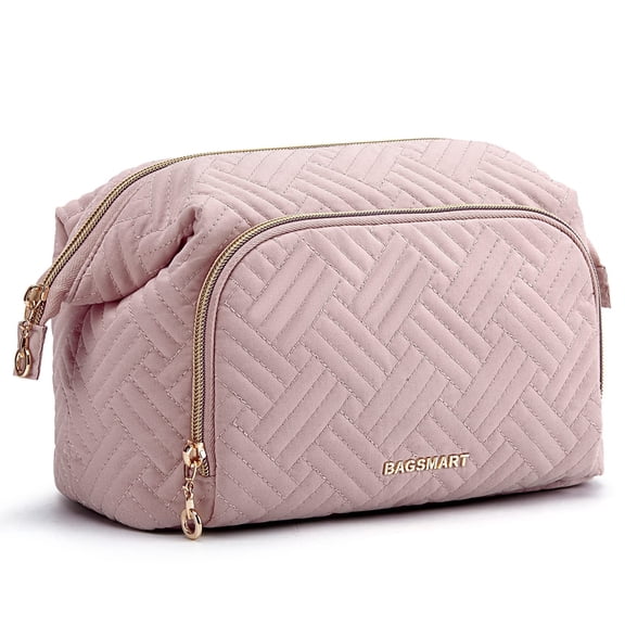 BAGSMART Makeup Bag Cosmetic Pouch, Large Capacity Toiletry Bag Travel Organizer Case for Lipsticks Electonic Accessories, Waterproof Portable, Multifunction, Pink